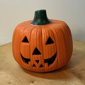 Vintage Happy Jack O' Lantern Pumpkin Ceramic Halloween Votive Cover Small Chips